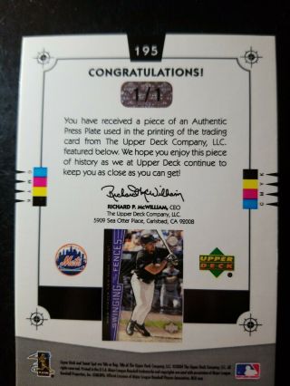 2004 SWEET SPOT SWINGING FOR THE FENCES BLACK PRINTING PLATE MIKE PIAZZA 1/1 2