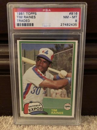 1981 Topps Traded Tim Raines Rookie Card Rc 816 Psa 8 Nm - Mt