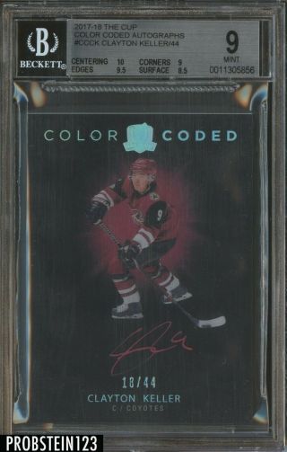 2017 - 18 Ud The Cup Color Coded Clayton Keller Rc Rookie Auto /44 Bgs 9