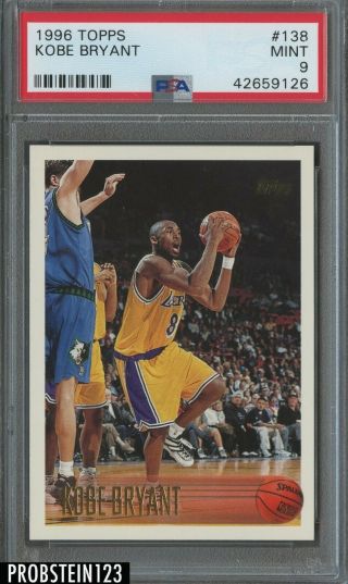 1996 - 97 Topps 138 Kobe Bryant Los Angeles Lakers Rc Rookie Psa 9 Centered