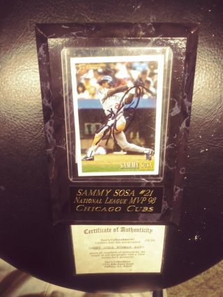Sammy Sosa Chicago Cubs Autograph Bowman Card And Plaque,  Signed With