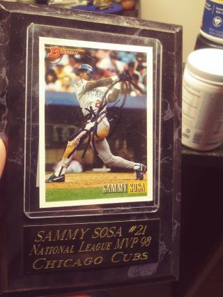 Sammy Sosa Chicago Cubs Autograph Bowman Card And Plaque,  signed with 2