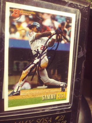 Sammy Sosa Chicago Cubs Autograph Bowman Card And Plaque,  signed with 4