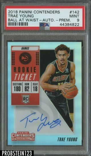 2018 - 19 Panini Contenders Prizm Rookie Ticket Trae Young Rc Auto Psa 9