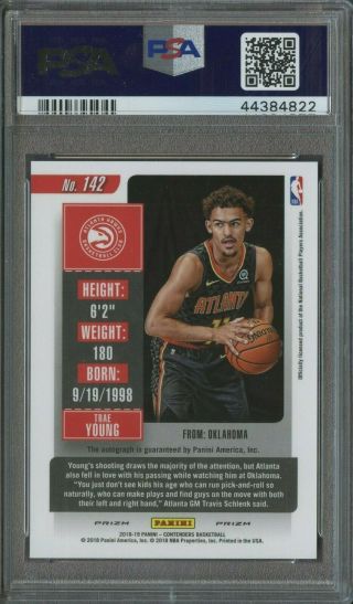 2018 - 19 Panini Contenders Prizm Rookie Ticket Trae Young RC AUTO PSA 9 2