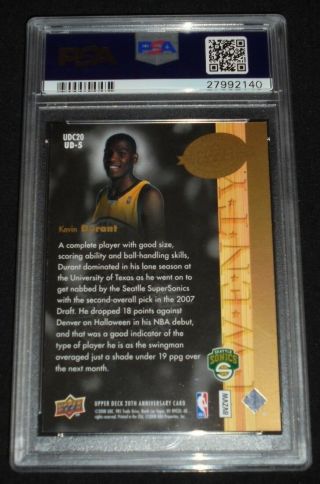 2008 Upper Deck 20th Anniversary Kevin Durant Rookie Card RC PSA 9 2