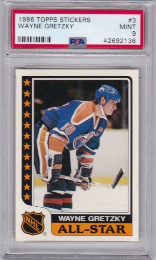 1986 Topps Stickers 3 Wayne Gretzky Psa 9 Edmonton Oilers All - Star