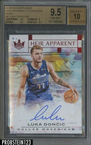 2018 - 19 Panini Court Kings Ruby Heir Apparent Luka Doncic Rc Auto 90/99 Bgs 9.  5
