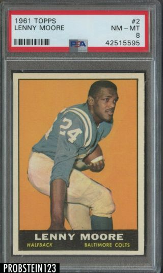 1961 Topps Football 2 Lenny Moore Baltimore Colts Psa 8 Nm - Mt