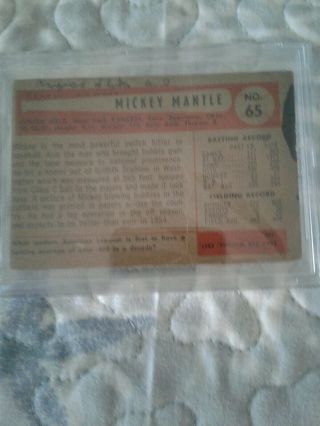 1954 Bowman Mickey Mantle 65 Baseball Card Beckett BVG 1.  5 3