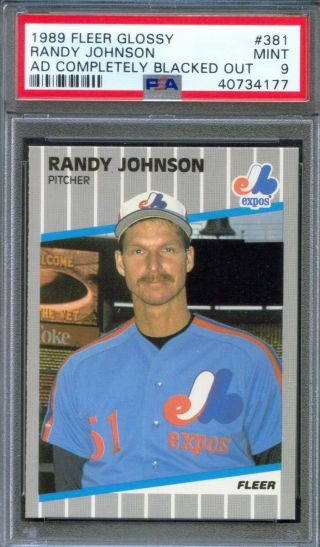 1989 Fleer Glossy 381 Randy Johnson Ad Blacked Out Montreal Expos Psa 9