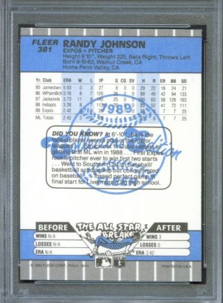 1989 Fleer Glossy 381 RANDY JOHNSON Ad Blacked Out Montreal Expos PSA 9 2