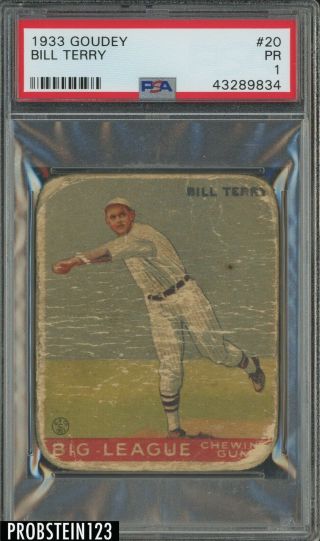 1933 Goudey 20 Bill Terry York Giants Psa 1 Poor