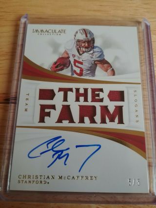 Christian Mccaffrey 2019 Immaculate Team Slogan Patch Auto 5/5 Stanford 1 Of 1