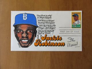 Stan Musial Autographed 1982 " Jackie Robinson " Hand - Painted First Day Cover