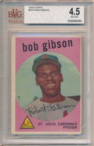 Bob Gibson 1959 Topps 514 Rc Rookie St Louis Cardinals Hof Bgs Bvg 4.  5 Vg - Ex,