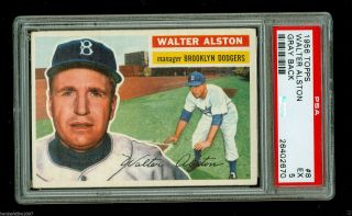 Walter Alston 1956 Topps Card 8 Gray Back Dodgers Manager Psa Graded 5 Ex