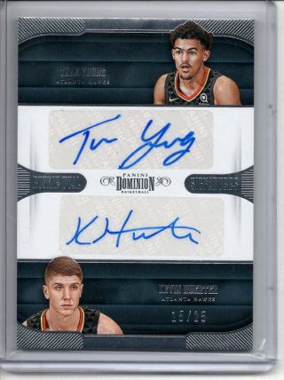 Trae Young Kevin Huerter Auto Rc /25 2018 - 19 Panini Dominion Rookie Dual Hawks