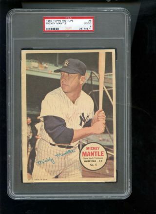 1967 Topps Pin - Ups Poster 6 Mickey Mantle Yankees Psa 2 Graded Baseball Card