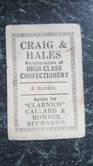 AFL : CRAIG AND HALES 1926 trade card - JOHN HARRIS - COLLINGWOOD aussie rules 2