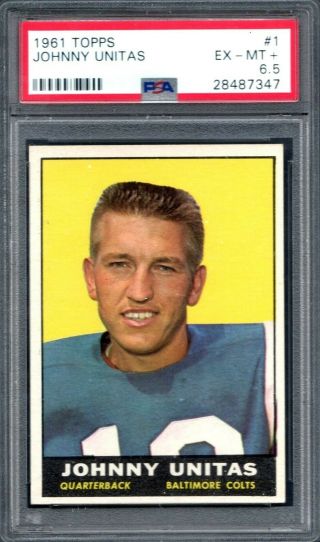 Johnny Unitas 1961 Topps Baltimore Colts Card 1 Psa 6.  5 Ex - Mt,