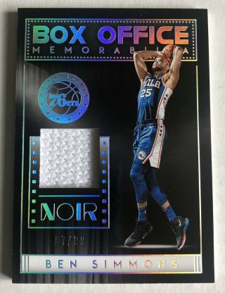 2018 - 19 Panini Noir Ben Simmons Box Office Memorabilia Game Worn Jersey Card /99