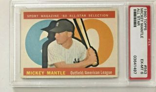 1960 Topps 563 Mickey Mantle All Star A.  S.  Psa 6 Plus Centered