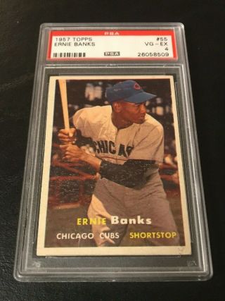 1957 Topps 55 Ernie Banks Chicago Cubs Hof Psa 4 Vg - Ex Mr.  Cub H O F