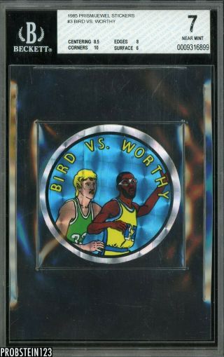 1985 Prism Jewel Stickers 3 Larry Bird Magic Johnson Hof Bgs 7 W/ 10