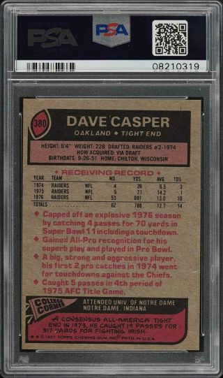 1977 Topps Football Dave Casper ALL - PRO,  ROOKIE RC 380 PSA 9 (PWCC) 2
