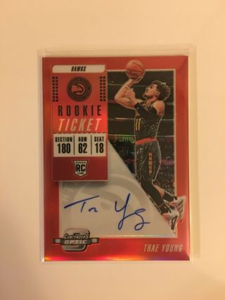2018 - 19 Contenders Optic Trae Young Rc Rookie Ticket Variation Auto Red 68/149