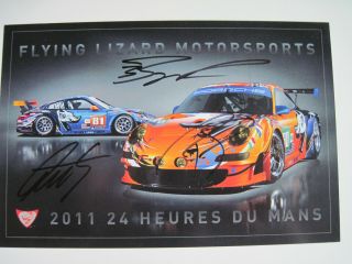 2011 Signed Flying Lizard Motorsport Porsche 911 Gt3 Rsr Card Imsa Le Mans