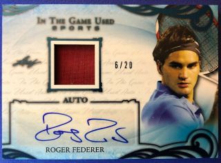 Roger Federer 2019 Leaf Itg Game Patch Auto 6/20 Shirt Signature Material