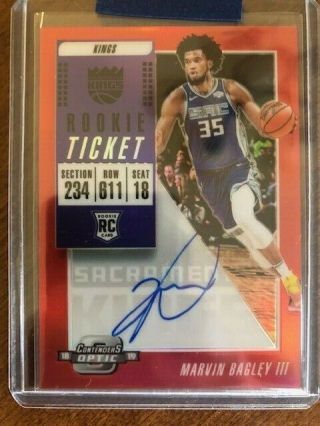 2018 - 19 Contenders Optic Rookie Ticket Red Prizm Marvin Bagley Iii Auto D /149