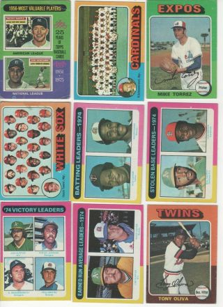 (13) 1975 Topps Baseball Cards With 15 Different Hall Of Famers & Other Stars