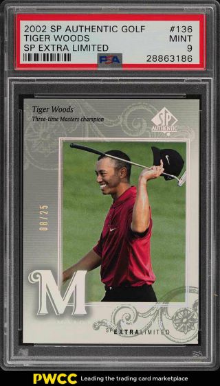 2002 Sp Authentic Golf Extra Limited Tiger Woods Rookie Rc /25 136 Psa 9 (pwcc)