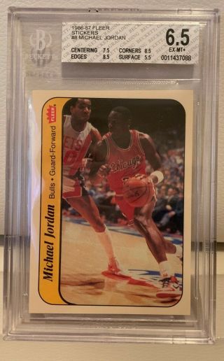 86 - 87 Michael Jordan Fleer Rookie Sticker Bgs 6.  5 Ex - Mt,