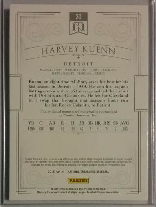 2015 National Treasures Career Year 1959 HARVEY KUENN Bat Relic /99 3