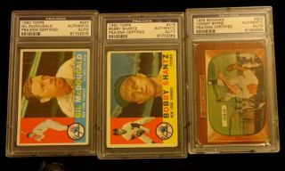 3 Psa/dna Certified Autograph Cards 1955 Bowman 300 1960 Topps 347 315 Yankees