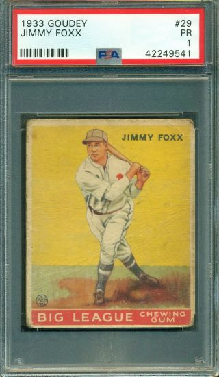 Jimmy Foxx 1933 Goudey 29 Psa 1 Hall Of Fame Slugger - 500 Home Run Club