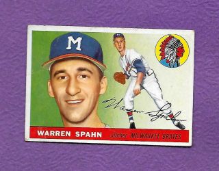 1955 Topps Baseball 31 Warren Spahn Braves Hof Creased Centered Low Grade