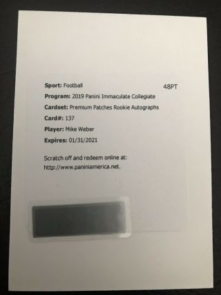 2019 Immaculate Collegiate Mike Weber Rpa Rc Patch Auto /99 Ohio State Cowboys