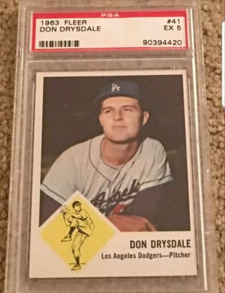 Don Drysdale 1963 Fleer 41 Los Angeles Dodgers Psa.  5