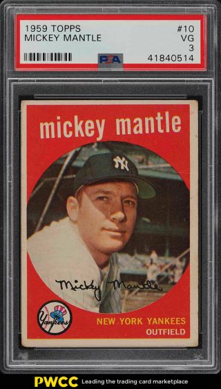 1959 Topps Mickey Mantle 10 Psa 3 Vg (pwcc)
