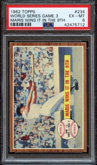 1962 Topps 234 World Series Game 3 Roger Maris Psa 6 Centered Yankees Adt2338