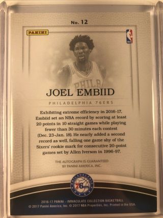 Joel Embiid 16/17 Immaculate Shadowbox Signatures Auto Autograph 8/50 2