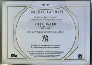 2019 Topps Definitive Hideki Matsui Purple AUTO 1/5 Yankees SSP Godzilla 3