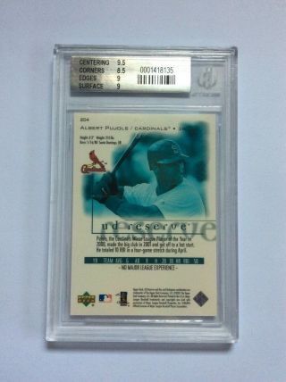 3 Day 2001 ALBERT PUJOLS UD Reserve /2500 RC Rookie BGS 9 2