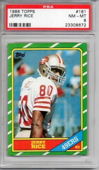 Jerry Rice 49ers Hof 1986 Topps Football 161 Rookie Card Rc Psa 8 Nm - Mt Qty