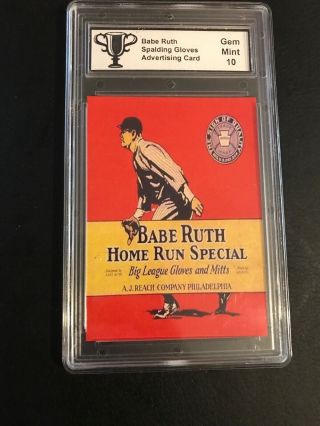Babe Ruth Spalding Glove Advertising Promo Card W/ Facs Auto Graded Gem 10 B
